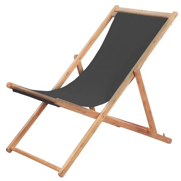 vidaXL Folding Beach Chair Fabric and Wooden Frame Grey, 44001