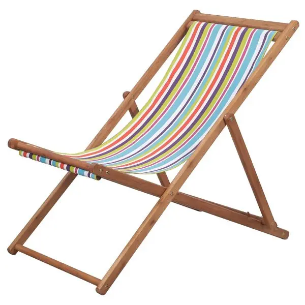 vidaXL Folding Beach Chair Fabric and Wooden Frame Multicolor, 44002