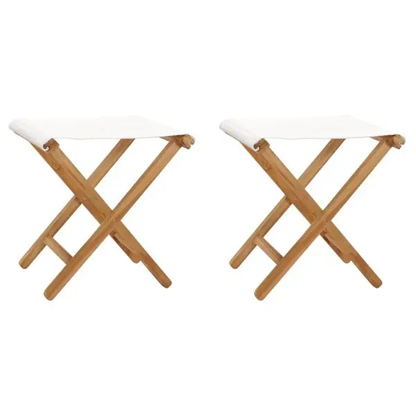 vidaXL Folding Chairs 2 pieces Solid Teak Wood and Fabric Cream Snow White, 310669