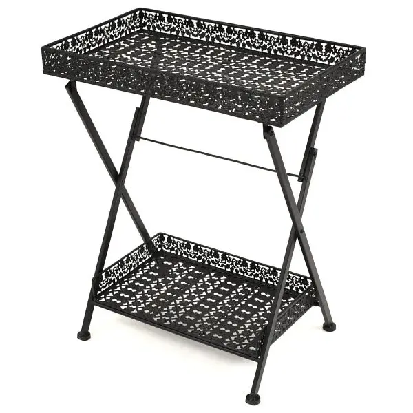 vidaXL Folding Tea Table Vintage Style Metal 22.8"x13.8"x28.3" Midnight Black, 245941