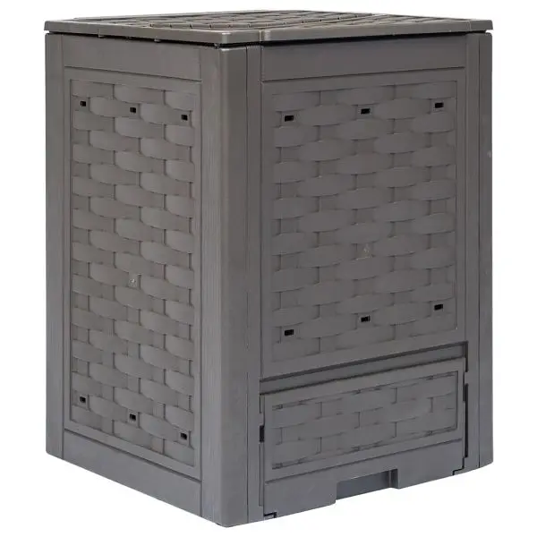 vidaXL Garden Composter Brown 23.6"x23.6"x32.7" 79.3gal Nylon Rattan, 45681