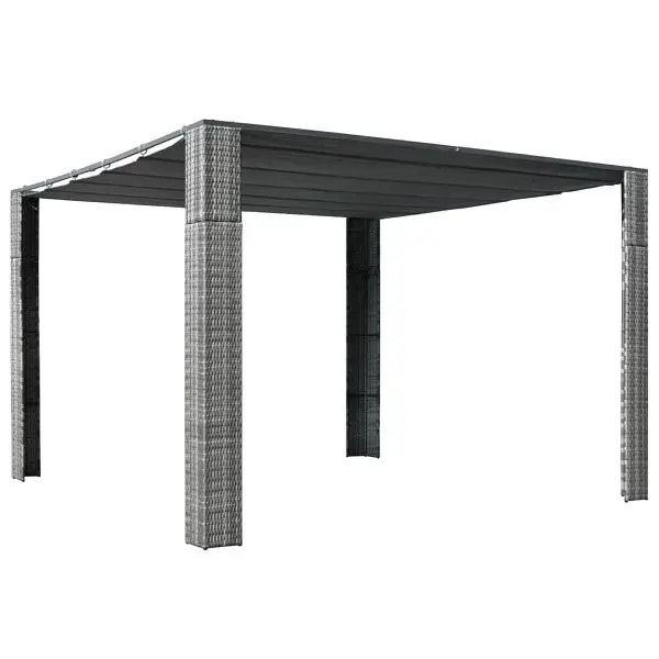 vidaXL Gazebo Roof Poly Rattan 118.1"x118.1"x78.7" Gray and Anthracite, 44818