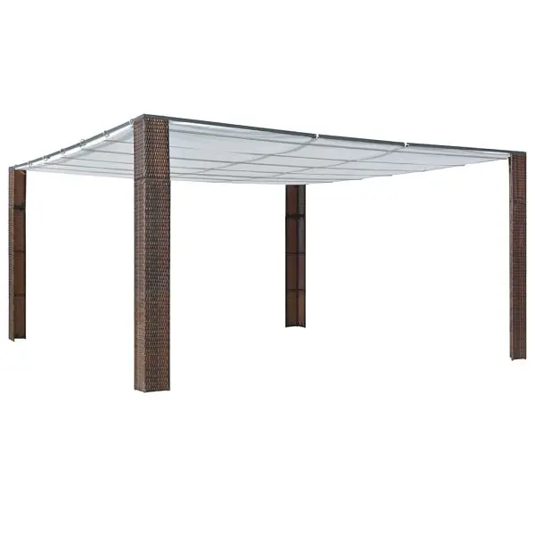 vidaXL Gazebo Roof Poly Rattan 157.4"x157.4"x78.7" Walnut and Cream, 44817