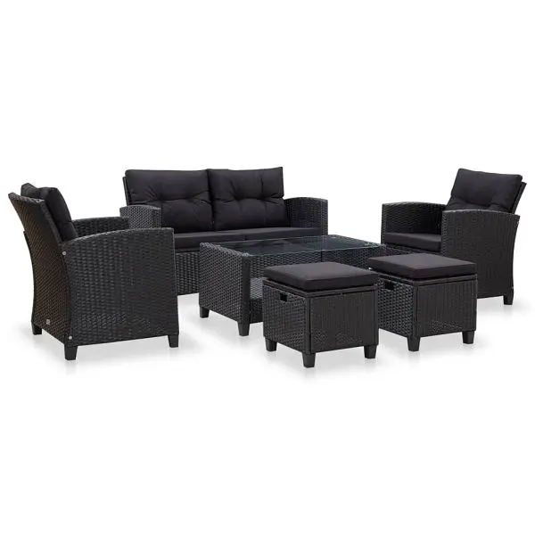 vidaXL Grip 6 Piece Patio Sofa Set Cushions Poly Rattan Matte Black, 46151