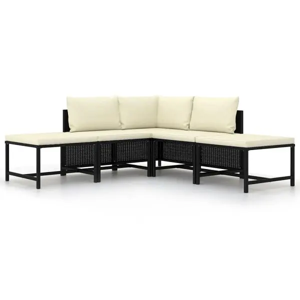 vidaXL Heat-Resistant 5 Piece Patio Sofa Set Cushions Black Poly Rattan, 313517