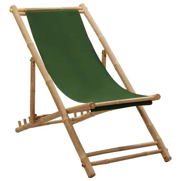 vidaXL High-Strength Deck Chair Bamboo and Canvas Green colored, 313021