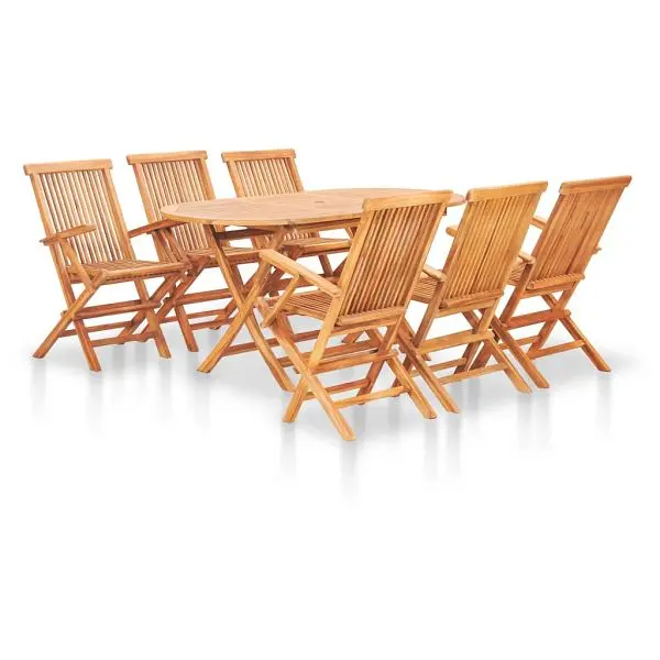 vidaXL Hi-Vis 7 Piece Folding Patio Dining Set Solid Teak Wood, Bronze colored, 48999