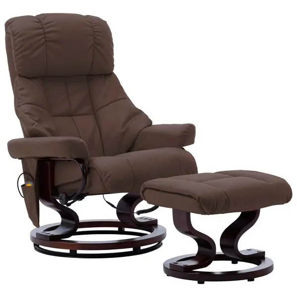 vidaXL Impact-Resistant Massage Recliner Ottoman Brown Faux Leather and Bentwood, 289867