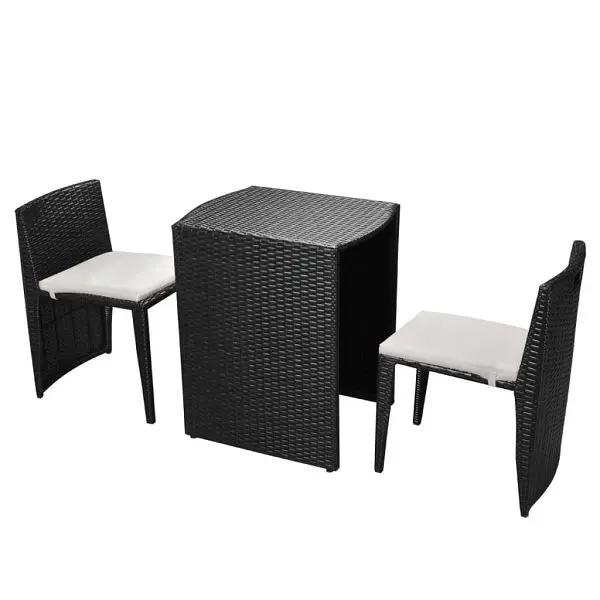 vidaXL King-Size 3 Piece Bistro Set Cushions Poly Rattan Black, glass tabletop, 42882