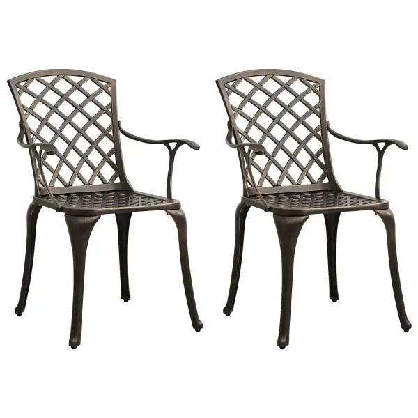 vidaXL Knurled Patio Chairs 2 pieces Cast Aircraft Aluminum Bronze, Brown colored, diagonal design, 315570