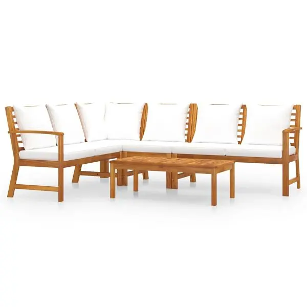 vidaXL Large 5 Piece Patio Lounge Set Cushion Cream Solid Acacia Wood, 3057773