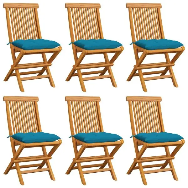 vidaXL Lightweight Patio Chairs Light Blue Cushions 6 pieces Solid Teak Wood, 3065609