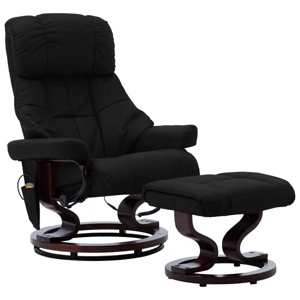 vidaXL Massage Recliner Ottoman Black Faux Leather and Bentwood, 289865
