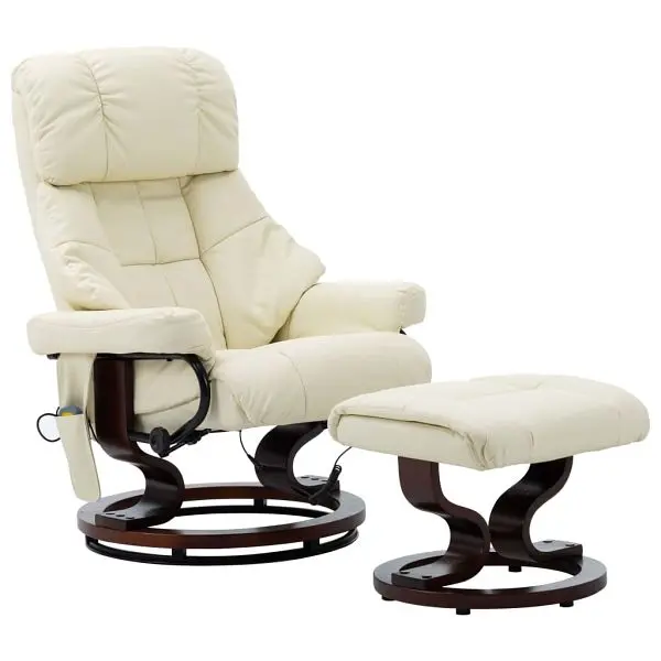 vidaXL Massage Recliner Ottoman Cream Faux Leather and Bentwood, 289866