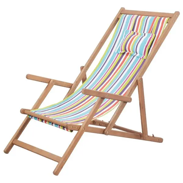 vidaXL Medium Folding Beach Chair Fabric and Wooden Frame Multicolor, armrests, 43998