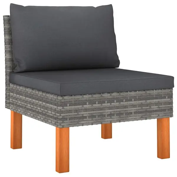 vidaXL Middle Sofa Poly Rattan and Solid Eucalyptus Wood, Silver Gray colored, 315753