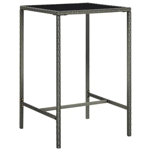 vidaXL Multi-Purpose Patio Bar Table Gray 27.6"x27.6"x43.3" Poly Rattan and Glass, 313459
