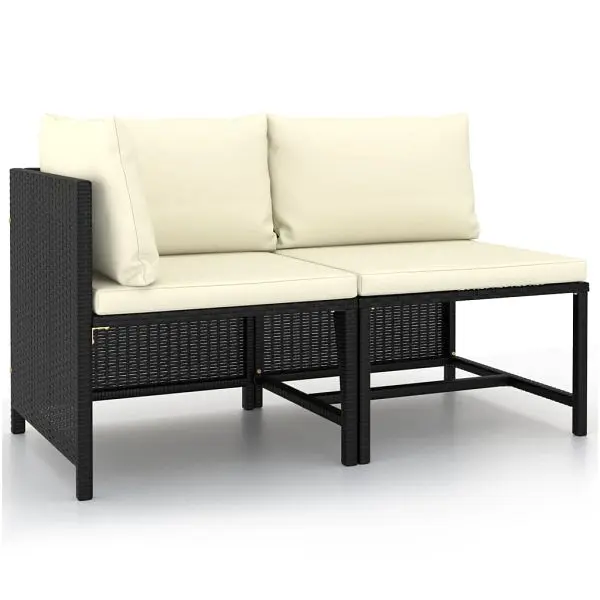 vidaXL Narrow 2 Piece Patio Sofa Set Cushions Onyx Poly Rattan, 313520