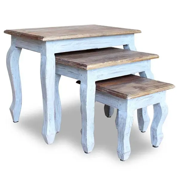 vidaXL Nesting Table Set 3 Pieces Solid Reclaimed Wood, Brown colored, 244505