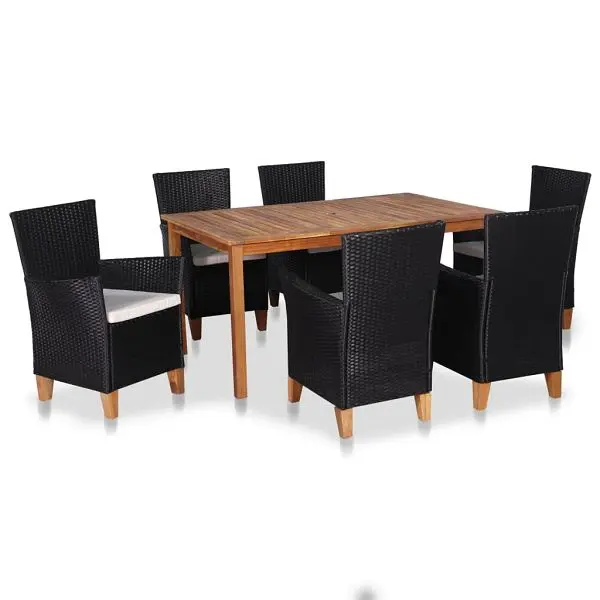 vidaXL No-Tool 7 Piece Patio Dining Set Poly Rattan Black and Brown, Multicolour colored, 44101