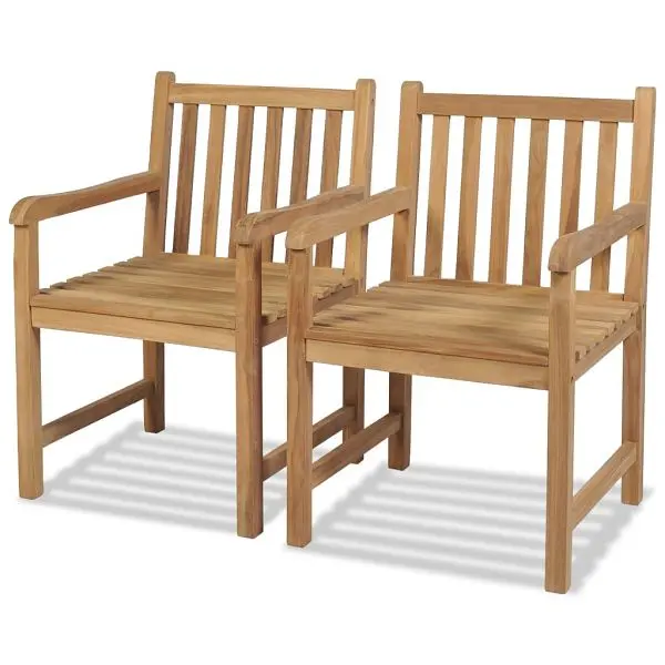 vidaXL Patio Chairs 2 pieces Solid Teak Wood, Brown colored, armrests, 43250