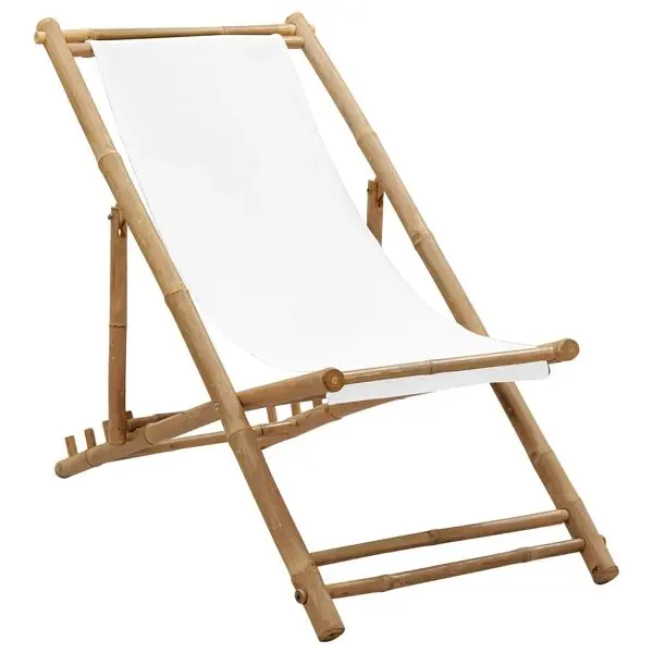 vidaXL Patio Deck Chair Bamboo and Canvas, Bright White colored, 41491