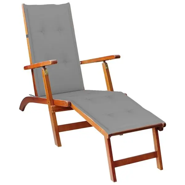 vidaXL Patio Deck Chair Footrest and Cushion Solid Acacia Wood, Gunmetal colored, 3064015