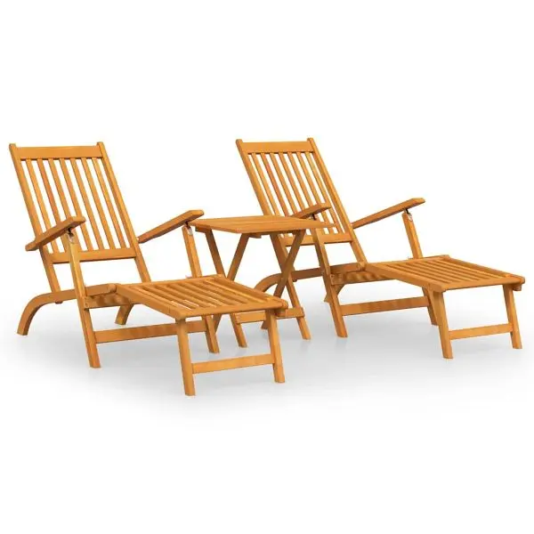 vidaXL Patio Deck Chairs Footrests and Table Solid Wood Acacia, Brown colored, 3120440