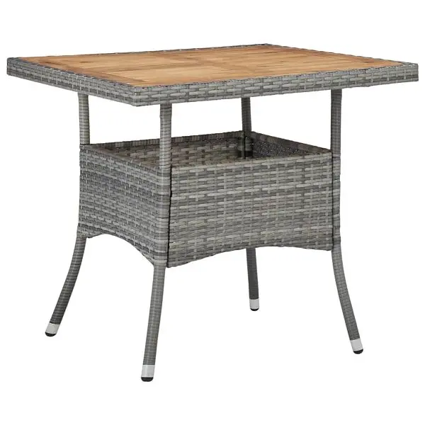 vidaXL Patio Dining Table Grey Poly Rattan and Solid Acacia Wood, 46172