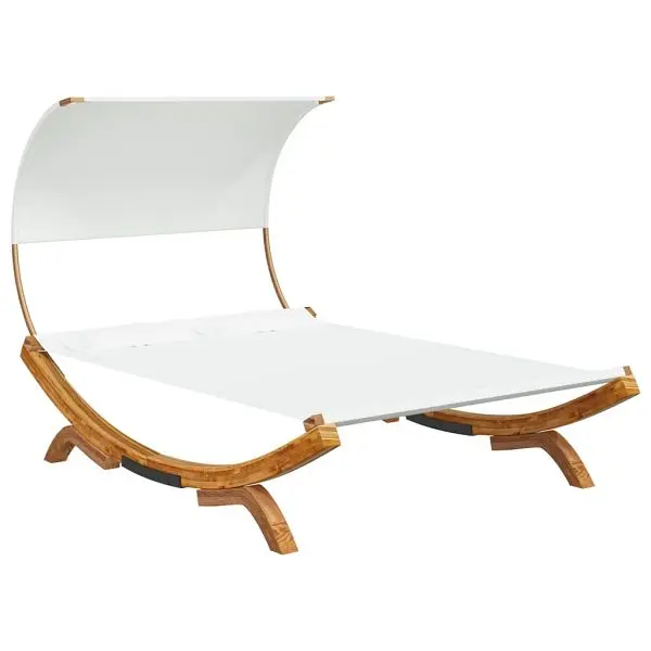 vidaXL Patio Lounge Bed Canopy 65"x79.9"x49.6" Solid Bent Wood Cream, 313953