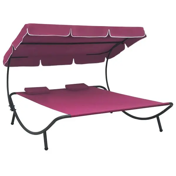 vidaXL Patio Lounge Bed Canopy and Pillows Quick Release Hot Pink, 313524