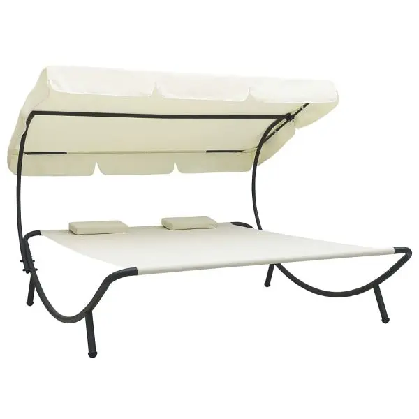 vidaXL Patio Lounge Bed Canopy and Pillows Cream White, 48068