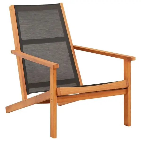 vidaXL Patio Lounge Chair Black Solid Wood Eucalyptus and Textilene, supportleaning design, 48699