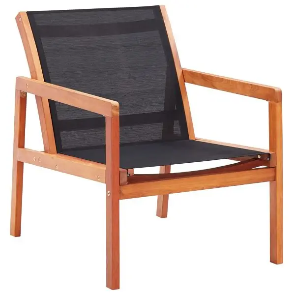 vidaXL Patio Lounge Chair Black Solid Wood Eucalyptus and Textilene, 48701