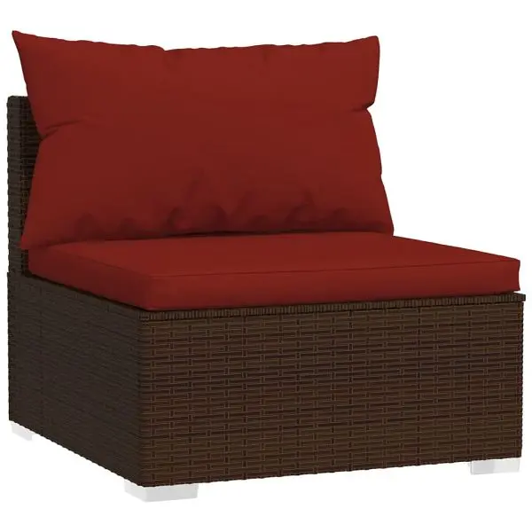 vidaXL Patio Middle Sofa Cushions Walnut Poly Rattan, 317548