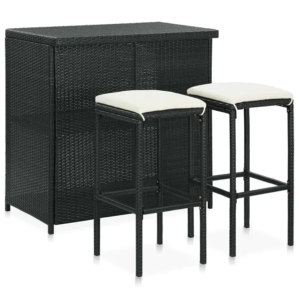 vidaXL 3 Piece Bar Set Poly Rattan, Onyx colored, 313471