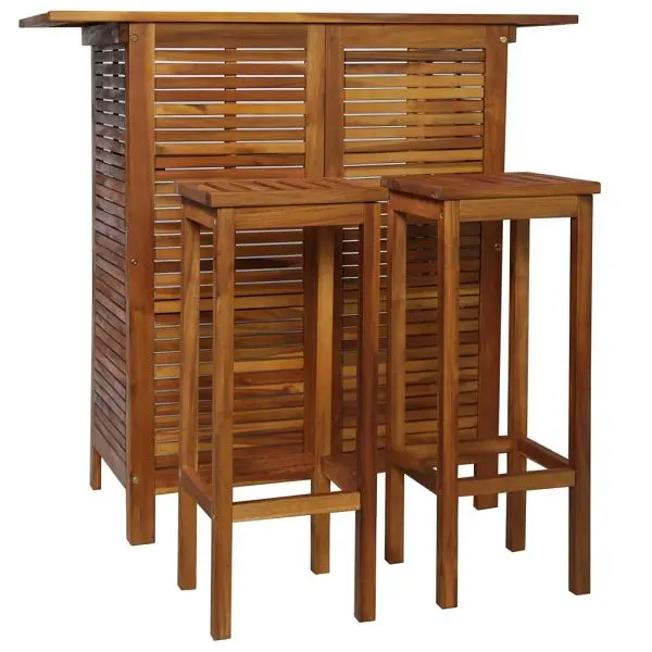 vidaXL 3 Piece Bar Table and Chair Set Solid Acacia Wood, Walnut colored, 44008