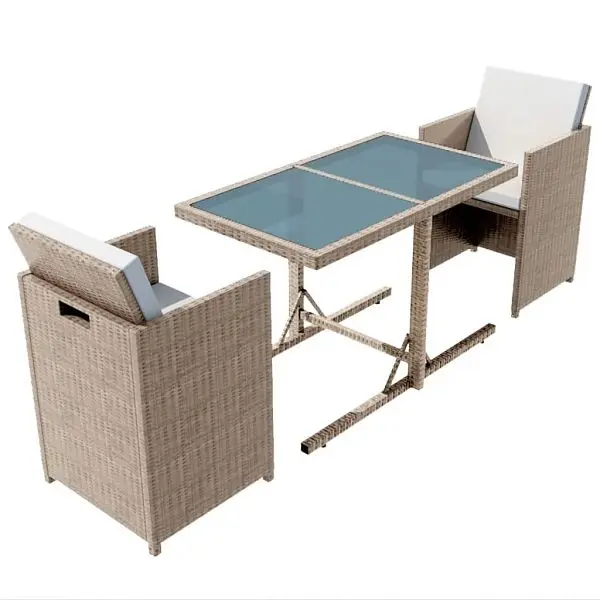 vidaXL 3 Piece Bistro Set Cushions Poly Rattan Beige, 42541
