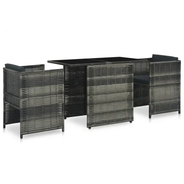 vidaXL 3 Piece Bistro Set Cushions Poly Rattan Gray, 47745