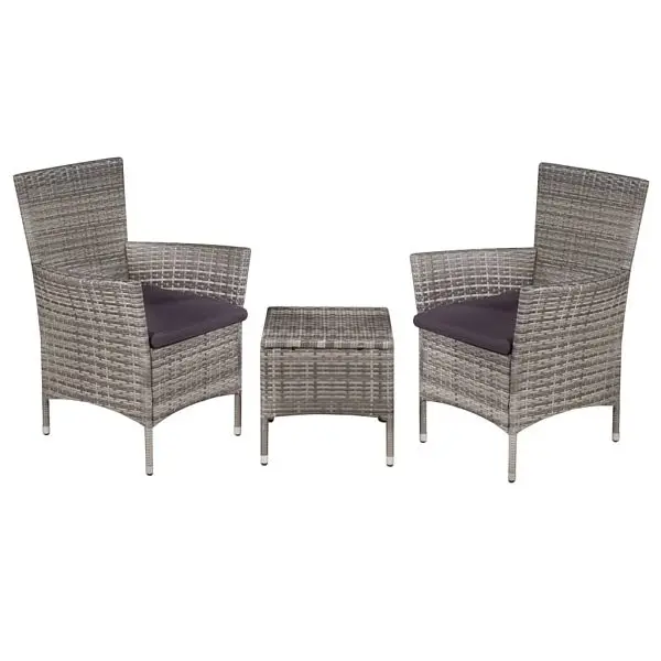 vidaXL 3 Piece Bistro Set Poly Rattan, Graphite colored, 44095