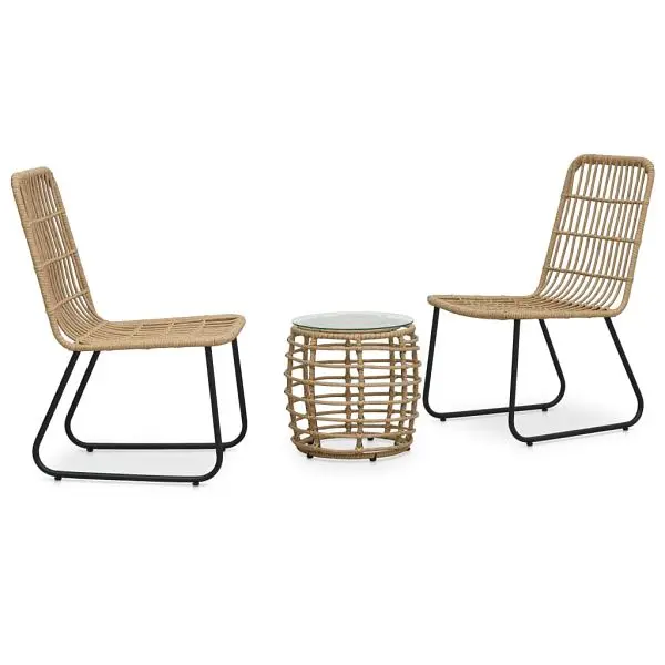 vidaXL 3 Piece Bistro Set Poly Rattan Oak, Beige colored, 48583