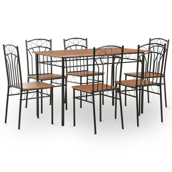 vidaXL 7 Piece Dining Set MDF and High-Carbon Steel Brown, Material: MDF + steel frame, 281401