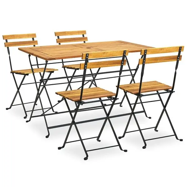 vidaXL 5 Piece Folding Patio Dining Set Solid Acacia Wood, Brown colored, 3058155