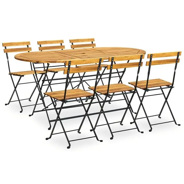 vidaXL 7 Piece Folding Patio Dining Set Solid Acacia Wood, Bronze colored, 3058157