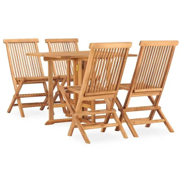 vidaXL 5 Piece Folding Patio Dining Set Solid Teak Wood, Brown colored, 3059981