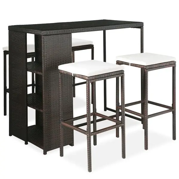 vidaXL 5 Piece Patio Bar Set Cushions Poly Rattan Tan, 3064913