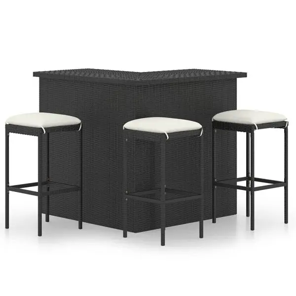 vidaXL 4 Piece Patio Bar Set Cushions Poly Rattan Black, 3064923