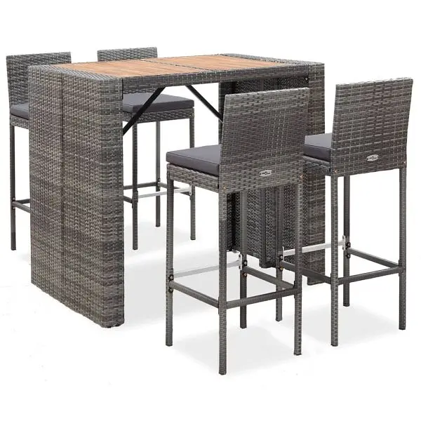 vidaXL 5 Piece Patio Bar Set Poly Rattan and Acacia Wood Graphite, 49565