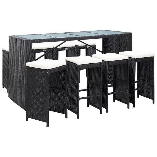 vidaXL 9 Piece Patio Bar Set Poly Rattan Ebony, Material: PE (polyethylene) rattan, glass, powder-coated steel, 49569
