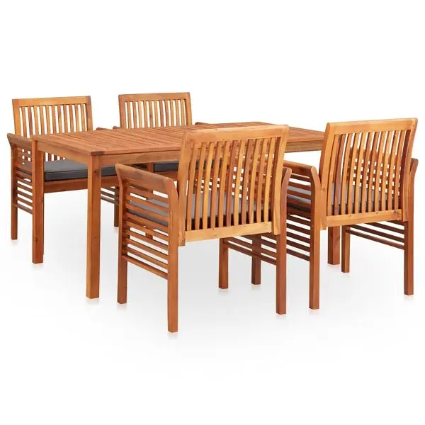 vidaXL 5 Piece Patio Dining Set Cushions Solid Acacia Wood, Tan colored, 278903